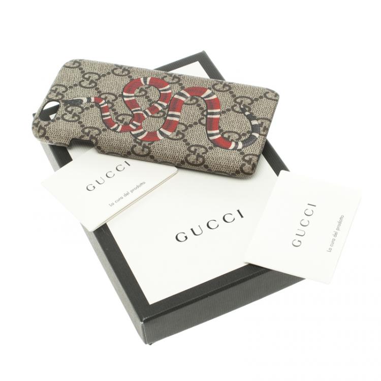 Pre Owned Gucci Beige GG Supreme Canvas Kingsnake Print iPhone 6 Case