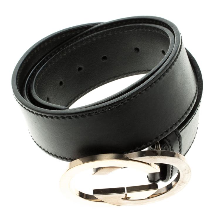 مملوكة مسبقًا Gucci Black Leather Interlocking GG Belt 85 CM
