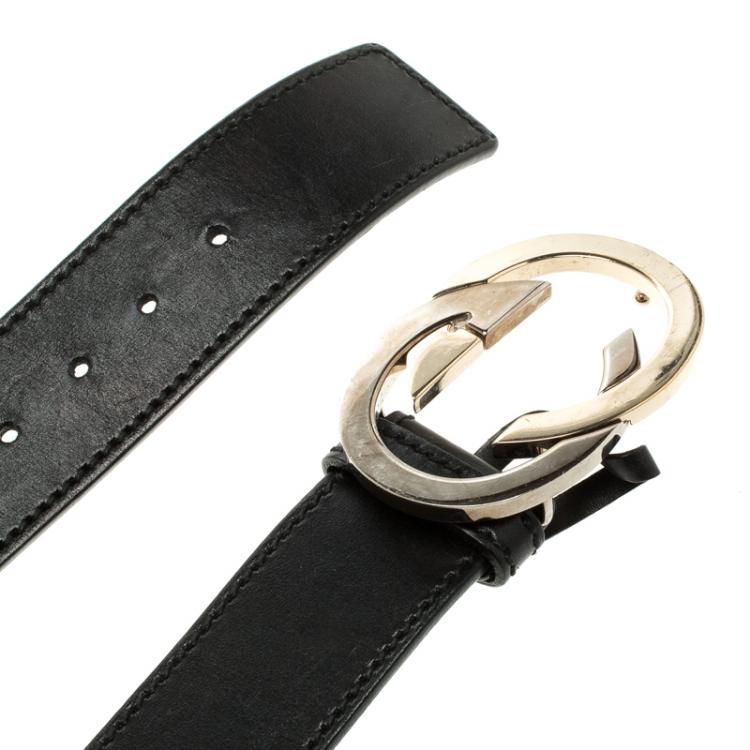 مملوكة مسبقًا Gucci Black Leather Interlocking GG Belt 85 CM