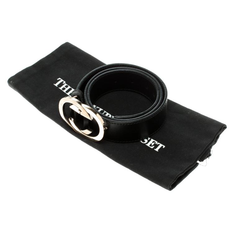 مملوكة مسبقًا Gucci Black Leather Interlocking GG Belt 85 CM
