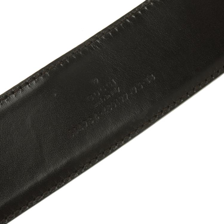 Pre Owned Gucci Brown Leather and Web Detail Interlocking GG Buckle Belt 95cm