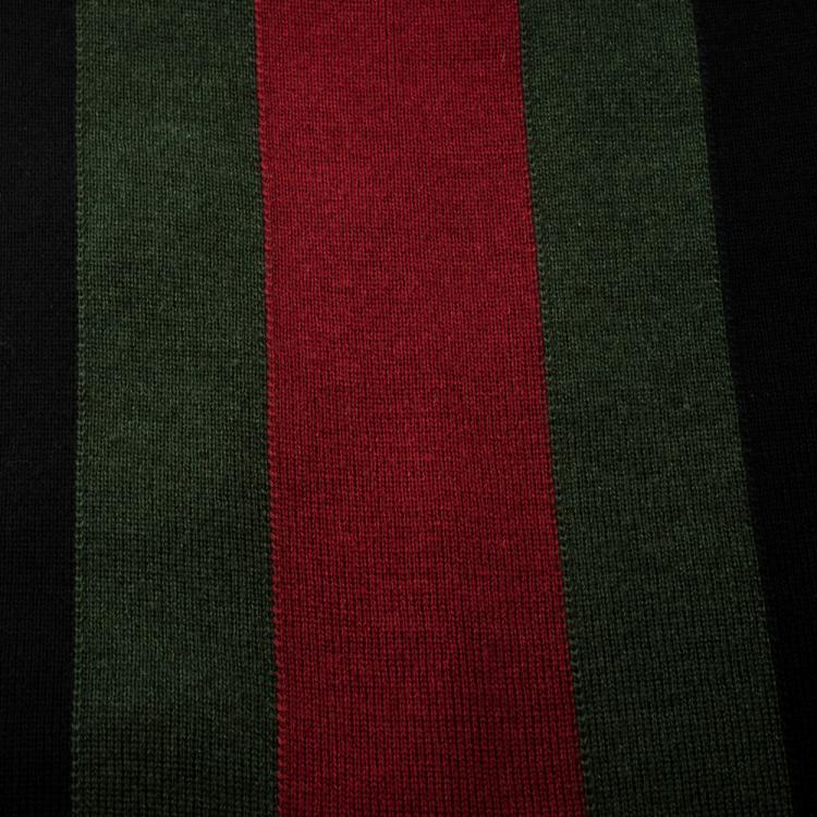 Pre Owned Gucci Black Silk Wool Web Stripe Detail Muffler