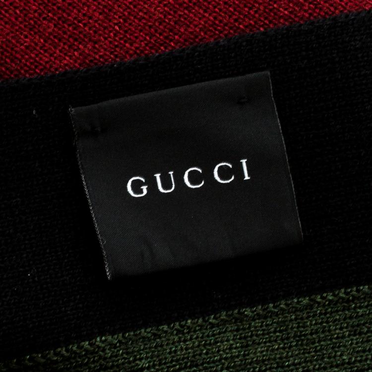 Pre Owned Gucci Black Silk Wool Web Stripe Detail Muffler