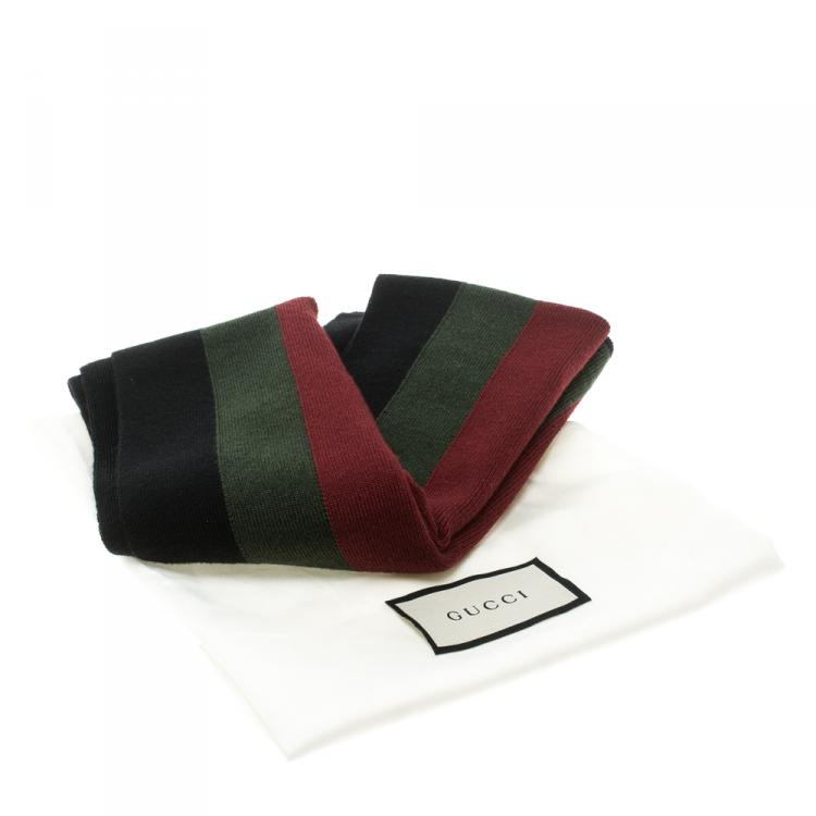 Pre Owned Gucci Black Silk Wool Web Stripe Detail Muffler