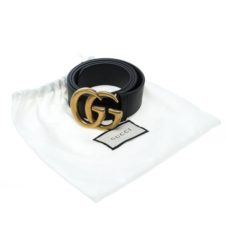 Pre Owned Gucci Black Leather Double G Buckle Belt 95 cm