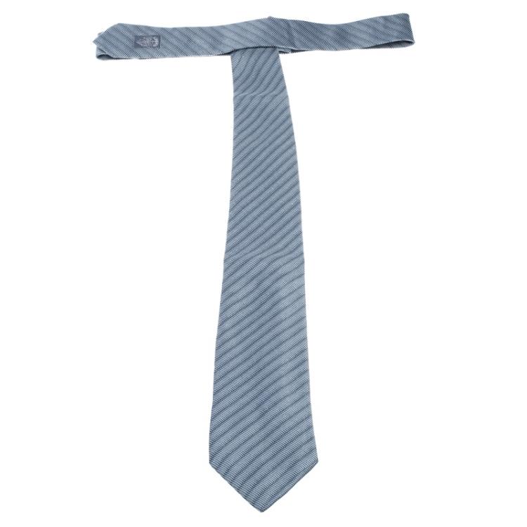 مملوكة مسبقًا Gucci Blue Diagonal Striped Jacquard Silk Tie