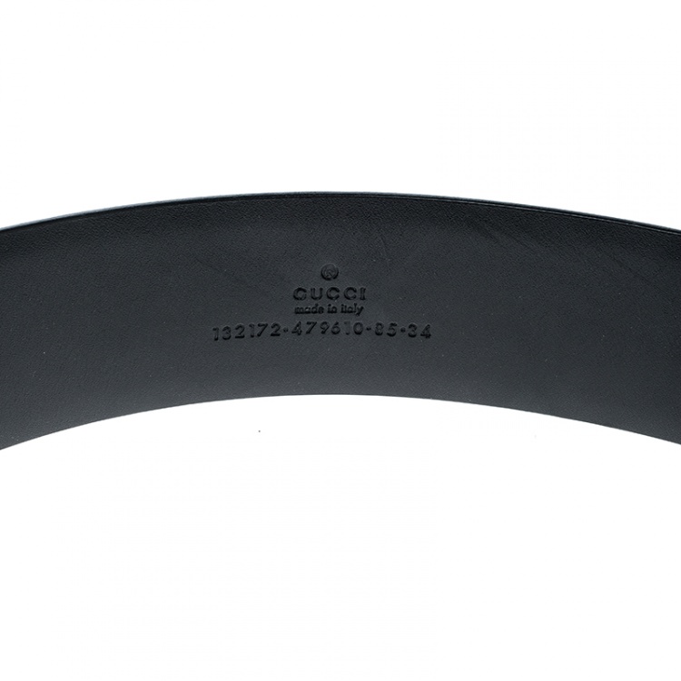 Pre Owned Gucci Black Leather Interlocking GG Belt 85cm