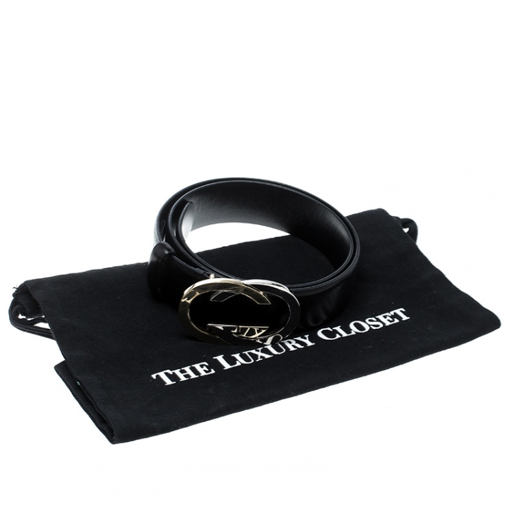 Pre Owned Gucci Black Leather Interlocking GG Belt 85cm