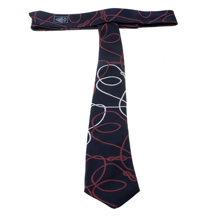 Pre Owned Gucci Vintage Navy Blue Rope Pattern Silk Jacquard Tie