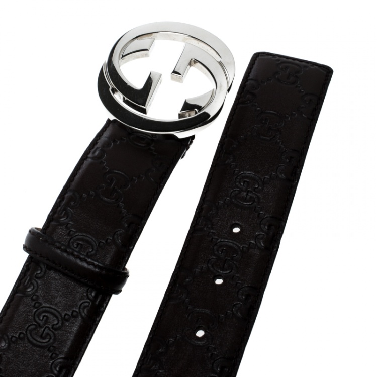 Pre Owned Gucci Dark Brown Guccissima Leather Interlocking GG Buckle Belt 95 CM