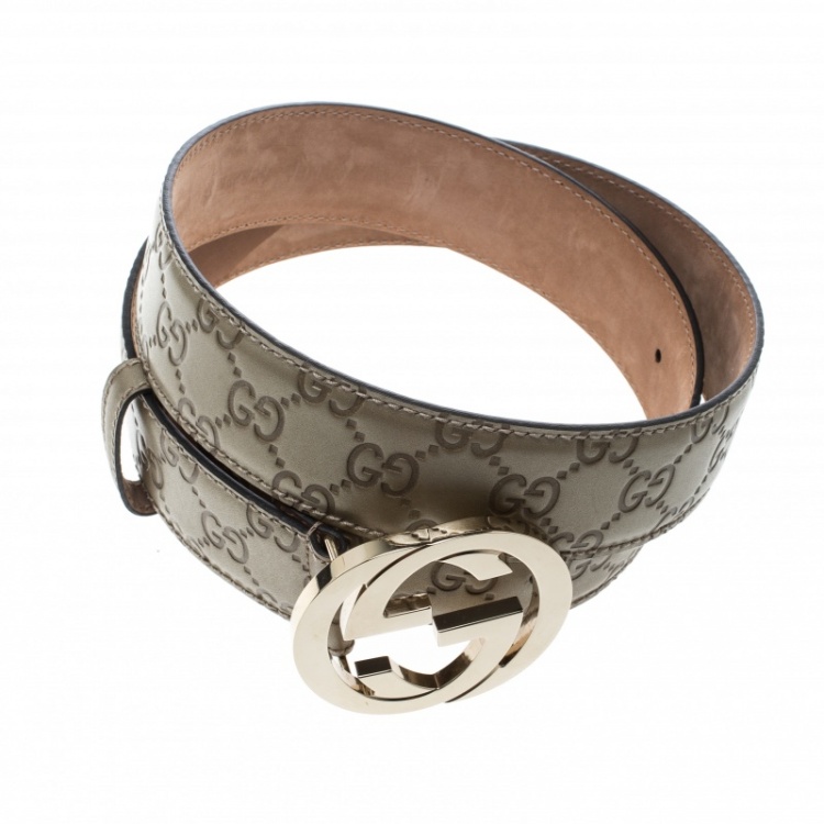 Pre Owned Gucci Gold Guccissima Leather Interlocking GG Belt 90cm
