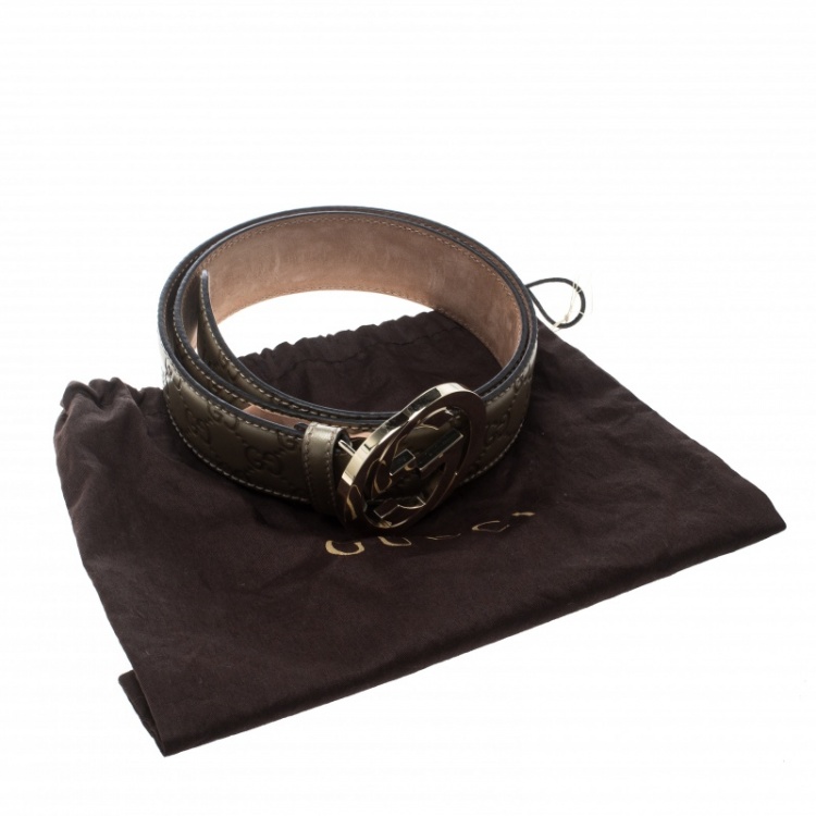 Pre Owned Gucci Gold Guccissima Leather Interlocking GG Belt 90cm