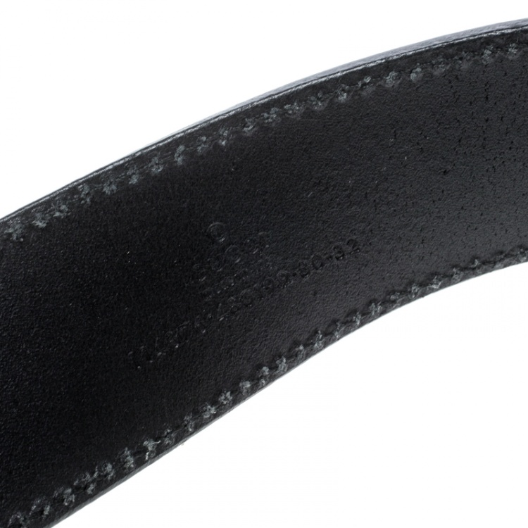 Pre Owned Gucci Black Leather Leather GG Interlocking Buckle Belt 80cm