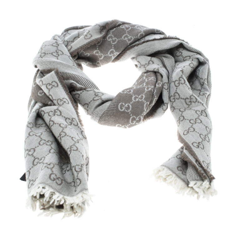 Pre Owned Gucci Brown and Beige Guccissima Fringed Edge Scarf