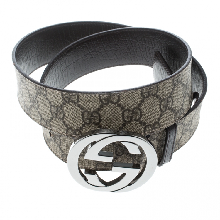 Pre Owned Gucci Beige GG Supreme Coated Canvas Interlocking GG Buckle Belt 95cm
