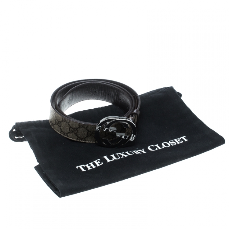 Pre Owned Gucci Beige GG Supreme Coated Canvas Interlocking GG Buckle Belt 95cm