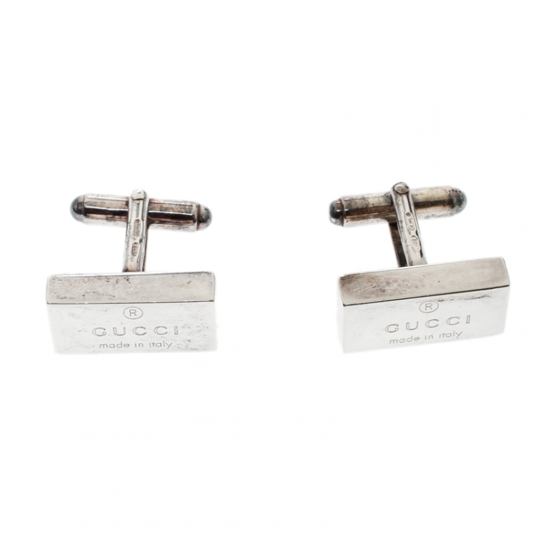 مملوكة مسبقًا Gucci Trademark Silver Rectangular Cufflinks