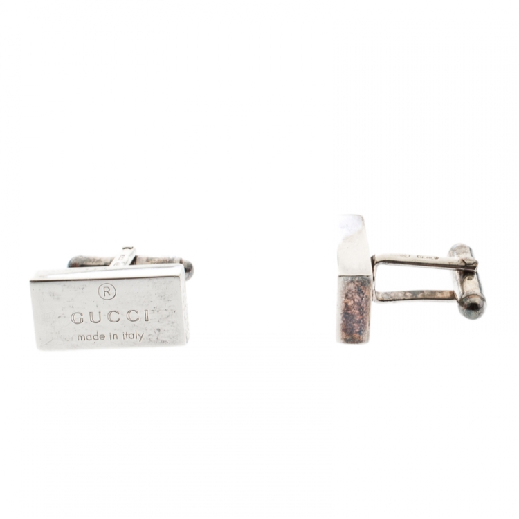 مملوكة مسبقًا Gucci Trademark Silver Rectangular Cufflinks