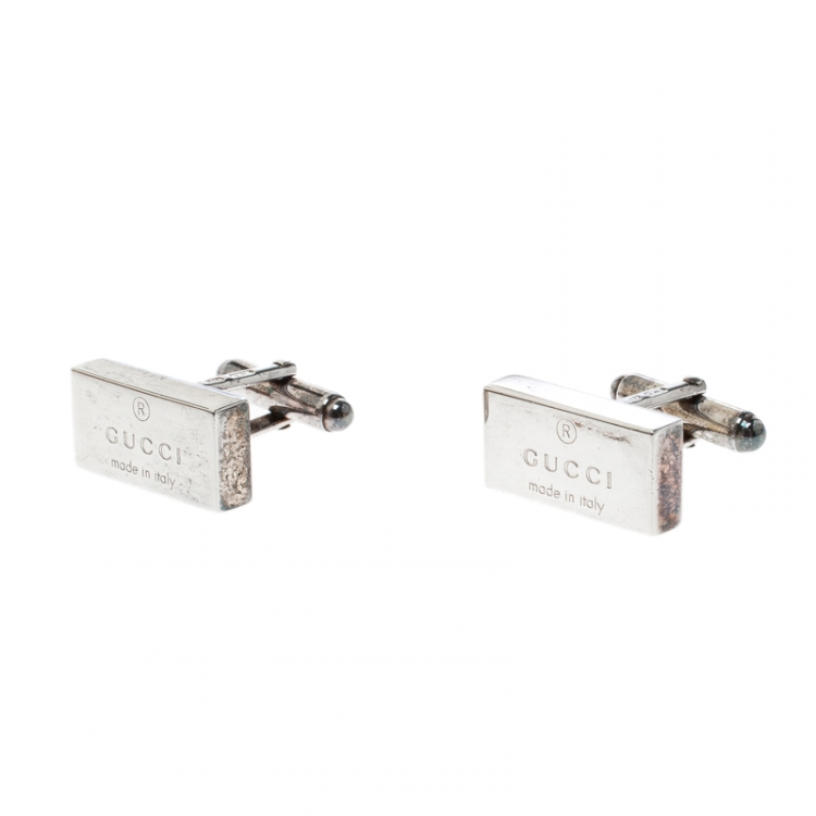 مملوكة مسبقًا Gucci Trademark Silver Rectangular Cufflinks