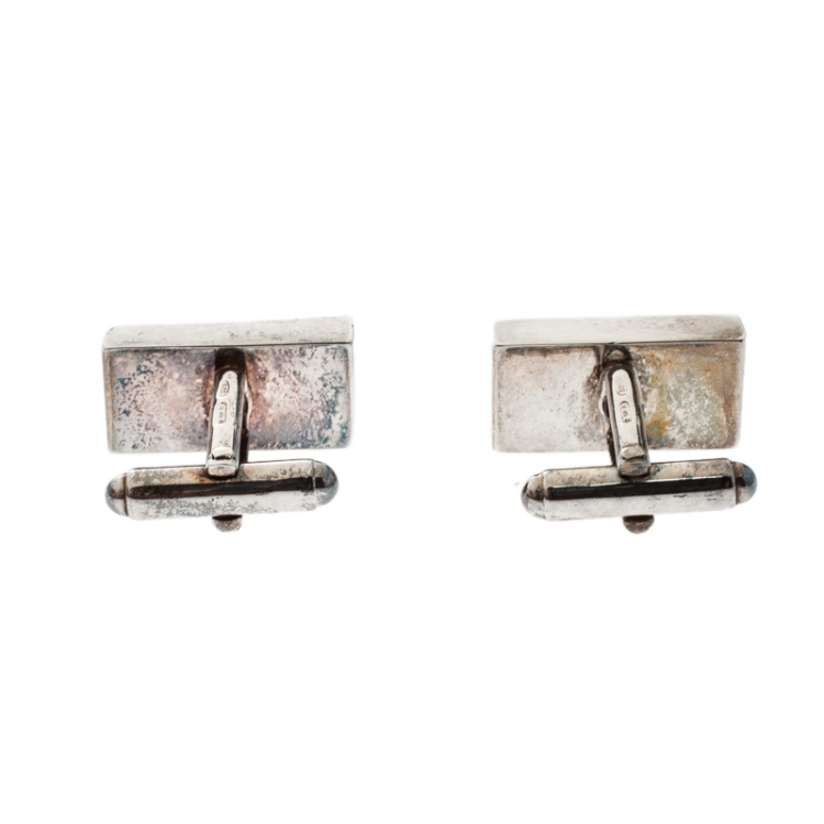 مملوكة مسبقًا Gucci Trademark Silver Rectangular Cufflinks