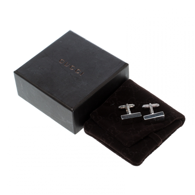 مملوكة مسبقًا Gucci Trademark Silver Rectangular Cufflinks