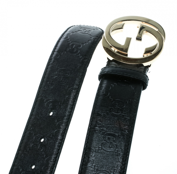 Pre Owned Gucci Black Guccissima Leather Interlocking GG Buckle Belt 95 CM