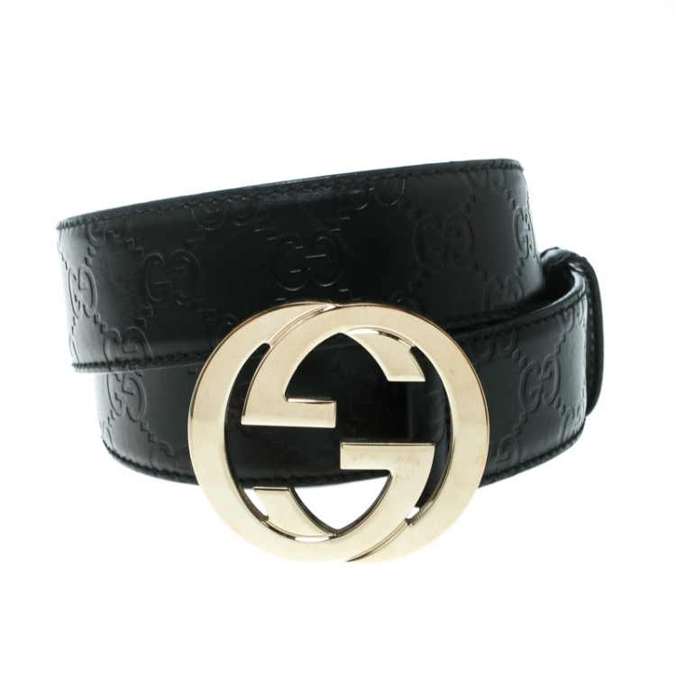 Pre Owned Gucci Black Guccissima Leather Interlocking GG Buckle Belt 95 CM
