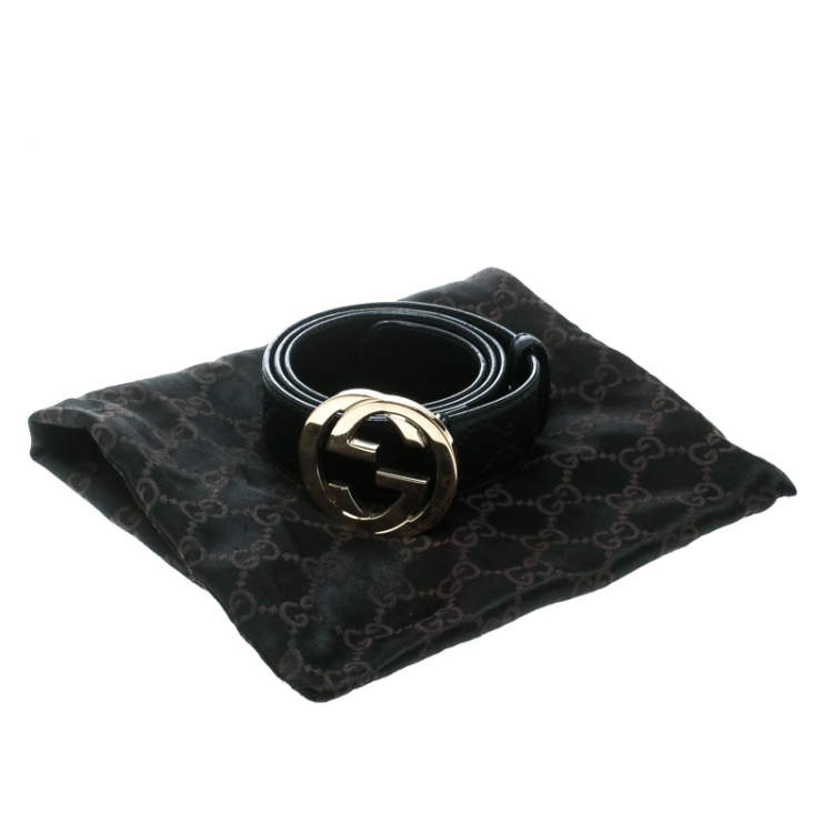 Pre Owned Gucci Black Guccissima Leather Interlocking GG Buckle Belt 95 CM