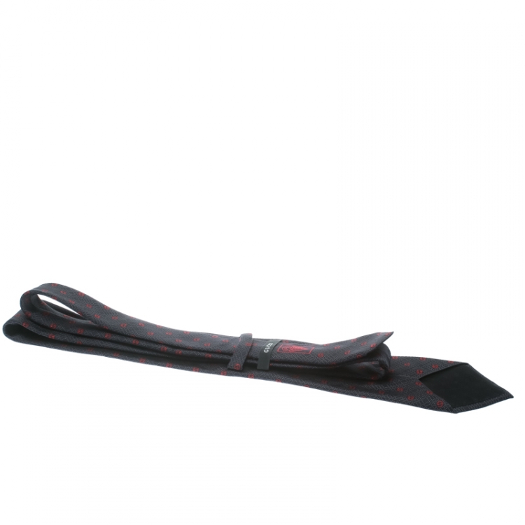 Pre Owned Gucci Navy Blue and Red Dotted Guccissima Silk Jacquard Traditional Tie