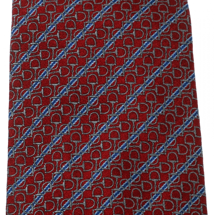 Horsebit jacquard silk tie in blue