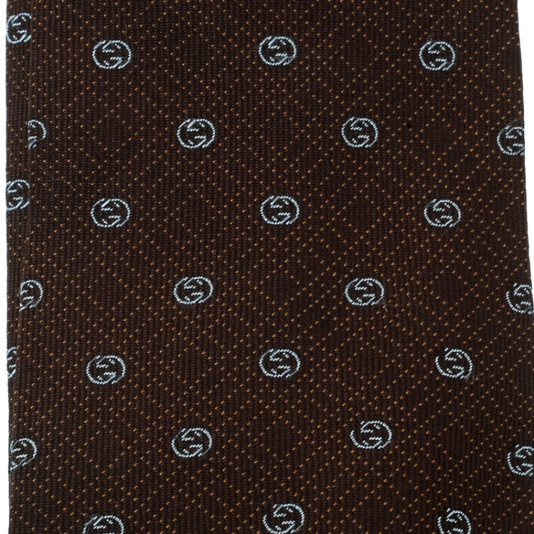 Pre Owned Gucci Brown Guccissima Patterned Silk Jacquard Traditional Tie
