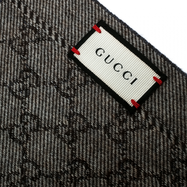 Pre Owned Gucci Blue and Brown Guccissima Pattern Wool Reversable Muffler