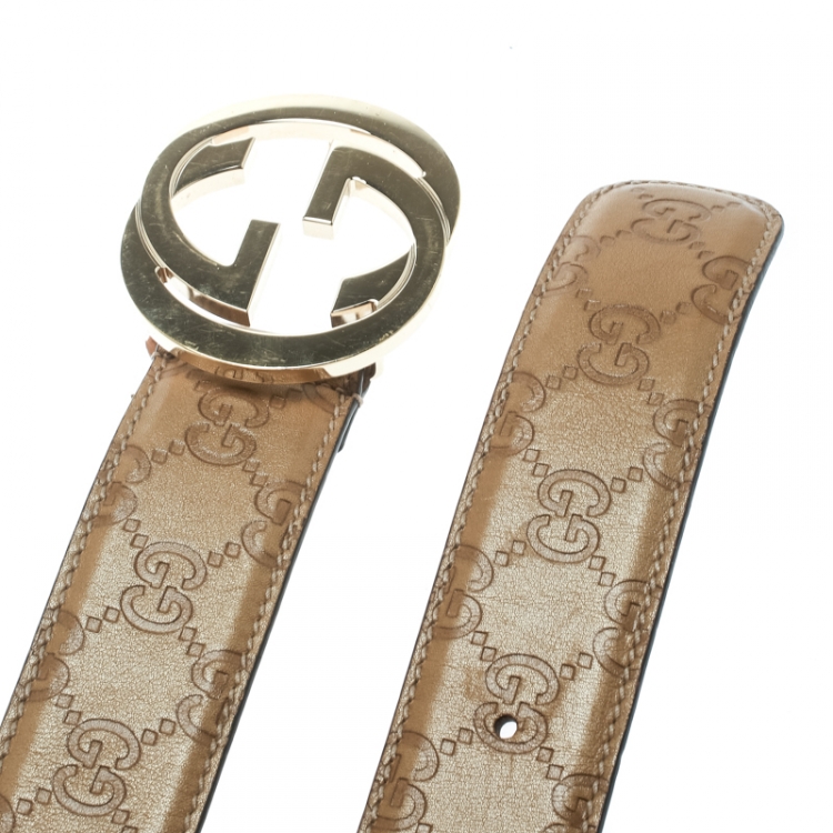 Pre Owned Gucci Beige Guccissima Leather Interlocking GG Buckle Belt 90 CM