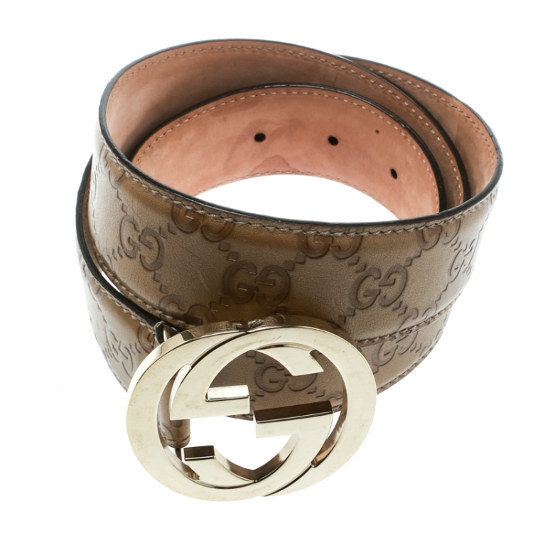 Pre Owned Gucci Beige Guccissima Leather Interlocking GG Buckle Belt 90 CM