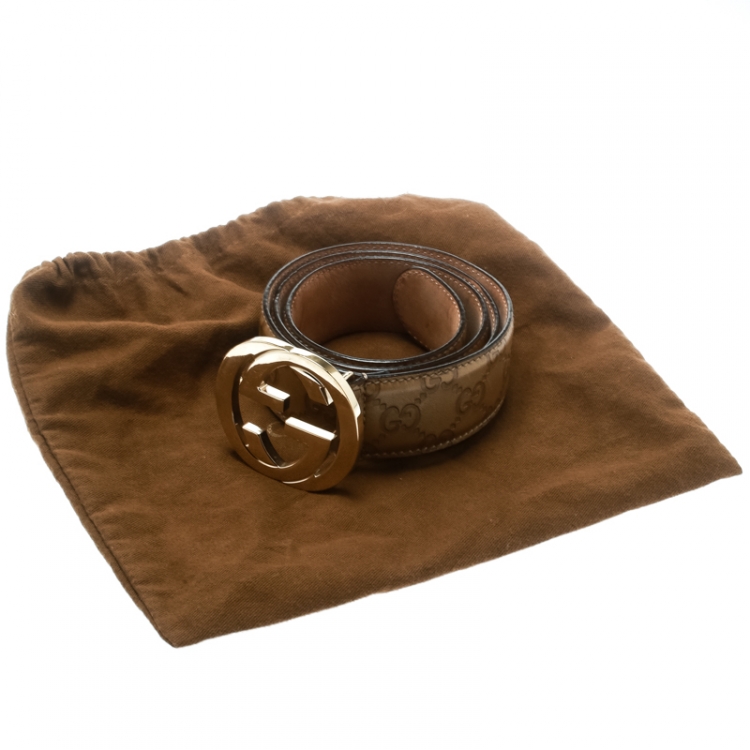 Pre Owned Gucci Beige Guccissima Leather Interlocking GG Buckle Belt 90 CM