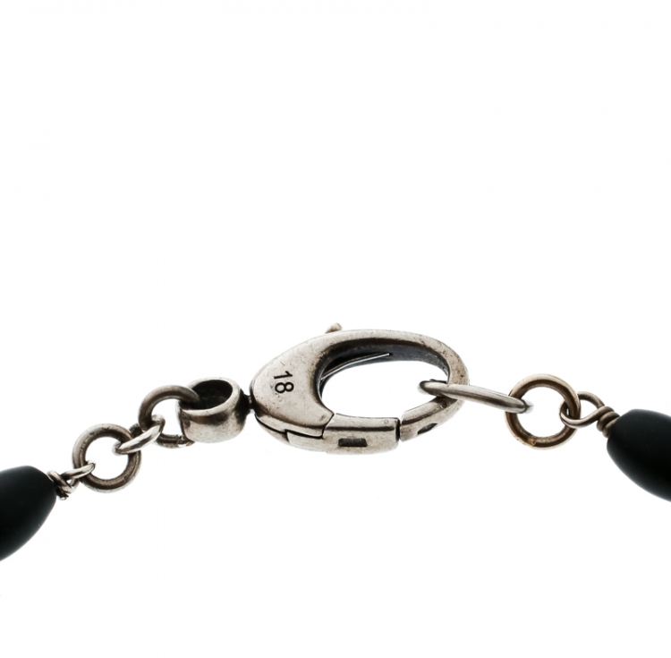 Pre Owned Gucci Crest Black Bead Silver Station Bracelet