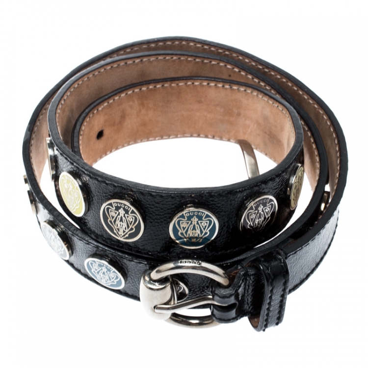 مملوكة مسبقًا Gucci Black Leather Crest Belt Size 95CM
