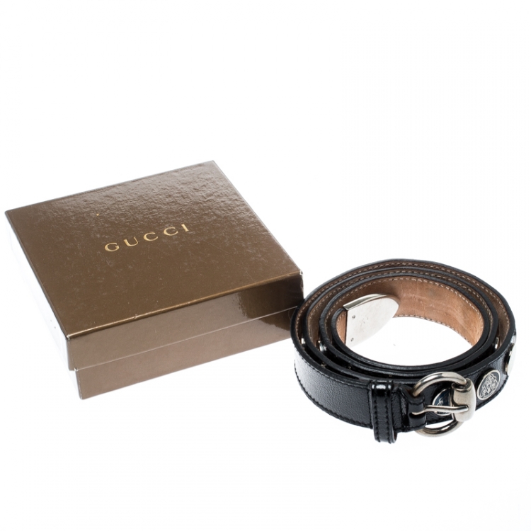 مملوكة مسبقًا Gucci Black Leather Crest Belt Size 95CM