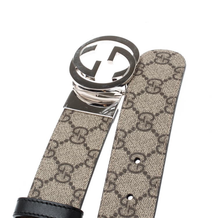 Pre Owned Gucci Beige GG Supreme Coated Canvas Reversible Interlocking GG Buckle Belt 110 CM