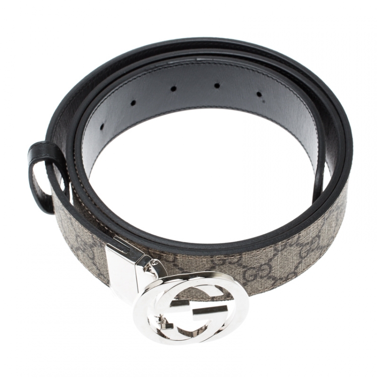 Pre Owned Gucci Beige GG Supreme Coated Canvas Reversible Interlocking GG Buckle Belt 110 CM