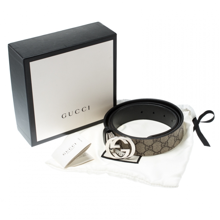 Pre Owned Gucci Beige GG Supreme Coated Canvas Reversible Interlocking GG Buckle Belt 110 CM