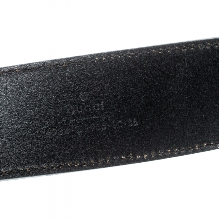 Pre Owned Gucci Black Leather Interlocking G Buckle Belt 90CM