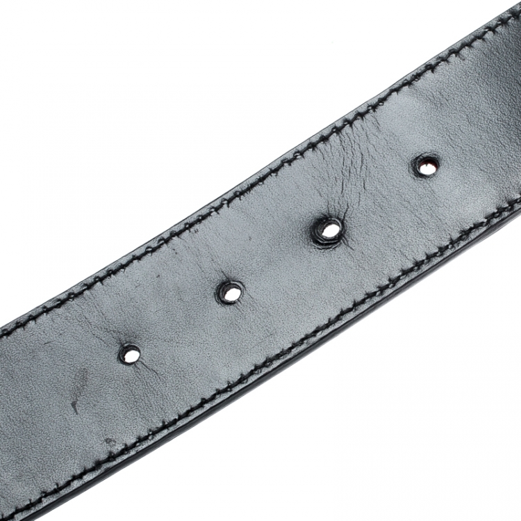 Pre Owned Gucci Black Web Canvas and Leather Interlocking GG Buckle Belt 105 CM