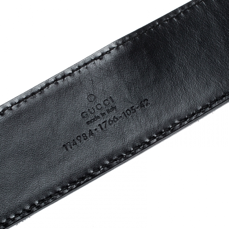 Pre Owned Gucci Black Web Canvas and Leather Interlocking GG Buckle Belt 105 CM