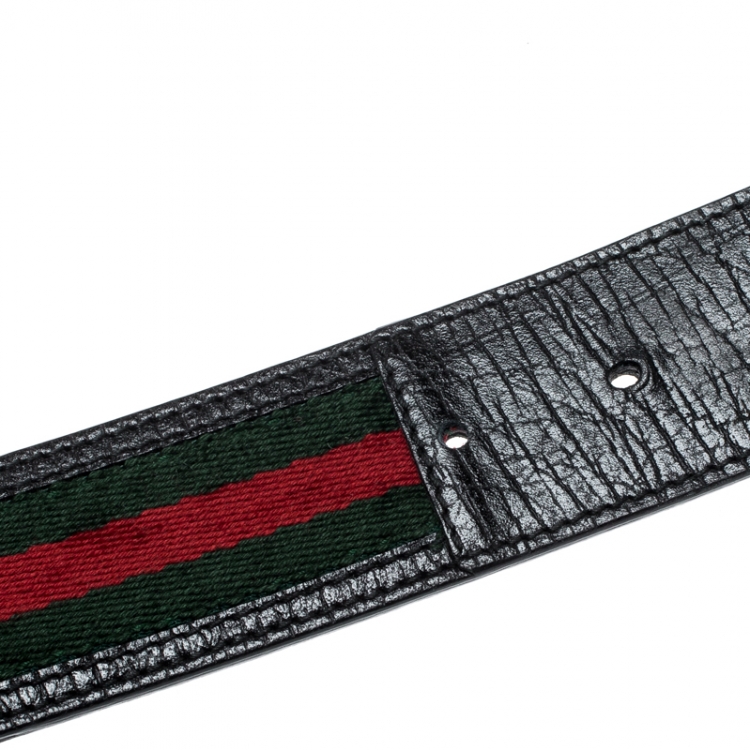 Pre Owned Gucci Black Web Canvas and Leather Interlocking GG Buckle Belt 105 CM