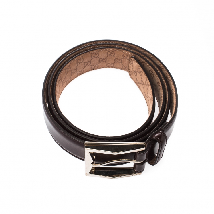 Pre Owned Gucci Brown Leather Buckle Belt 100CM