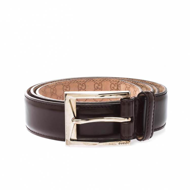 Pre Owned Gucci Brown Leather Buckle Belt 100CM