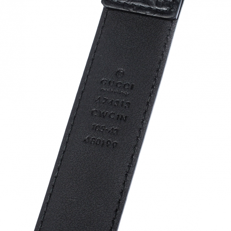 Pre Owned Gucci Black Guccissima Leather G Interlocking Detail Belt 105CM
