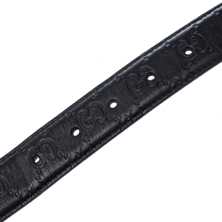 Pre Owned Gucci Black Guccissima Leather G Interlocking Detail Belt 105CM