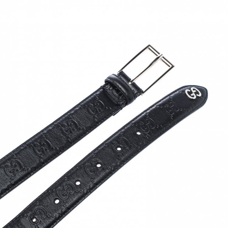 Pre Owned Gucci Black Guccissima Leather G Interlocking Detail Belt 105CM
